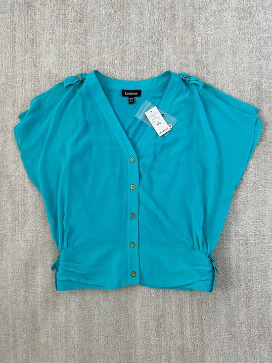 bebe Tops - NWT Bebe Zanzibar Queen Sheer Button Up Boho Blouse Top XXS Y2K Going Out